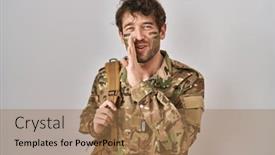  Presentation with talk - PPT theme enhanced with hispanic-young-man-wearing-camouflage background and a coral colored foreground