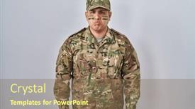  Presentation with puffing - PPT theme with hispanic-young-man-wearing-camouflage background and a violet colored foreground