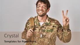  Presentation with army - Slide deck enhanced with hispanic-young-man-wearing-camouflage background and a coral colored foreground