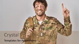  Presentation with army - PPT theme with hispanic-young-man-wearing-camouflage background and a coral colored foreground