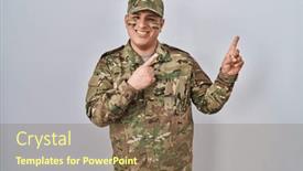  Presentation with army - Presentation design with hispanic-young-man-wearing-camouflage background and a violet colored foreground