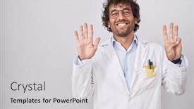  Presentation with eight - Slide set enhanced with hispanic-young-man-wearing-doctor background and a light gray colored foreground