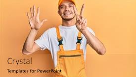  Presentation with handyman - Presentation theme featuring hispanic-young-man-wearing-handyman background and a yellow colored foreground