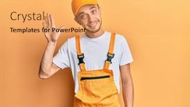  Presentation with handyman - Presentation theme enhanced with hispanic-young-man-wearing-handyman background and a yellow colored foreground