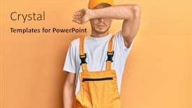  Presentation with handyman - Presentation theme featuring hispanic-young-man-wearing-handyman background and a yellow colored foreground