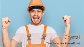  Presentation with handyman - Colorful presentation enhanced with hispanic-young-man-wearing-handyman backdrop and a coral colored foreground