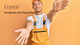 Presentation with handyman - Colorful PPT layouts enhanced with hispanic-young-man-wearing-handyman backdrop and a yellow colored foreground