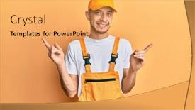  Presentation with handyman - PPT theme featuring hispanic-young-man-wearing-handyman background and a yellow colored foreground