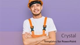  Presentation with handyman - Beautiful slide set featuring hispanic-young-man-wearing-handyman backdrop and a coral colored foreground