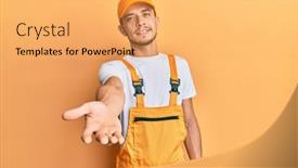  Presentation with handyman - Cool new presentation theme with hispanic-young-man-wearing-handyman backdrop and a yellow colored foreground