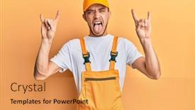  Presentation with rock star - Slide deck enhanced with hispanic-young-man-wearing-handyman background and a yellow colored foreground