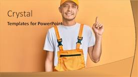  Presentation with handyman - Audience pleasing PPT theme consisting of hispanic-young-man-wearing-handyman backdrop and a yellow colored foreground
