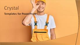  Presentation with handyman - Beautiful slide set featuring hispanic-young-man-wearing-handyman backdrop and a yellow colored foreground