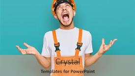  Presentation with handyman - Amazing slide set having hispanic-young-man-wearing-handyman backdrop and a coral colored foreground