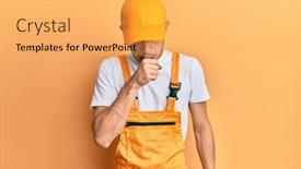  Presentation with health care - Beautiful slide deck featuring hispanic-young-man-wearing-handyman backdrop and a yellow colored foreground