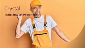  Presentation with handyman - Colorful slide set enhanced with hispanic-young-man-wearing-handyman backdrop and a yellow colored foreground