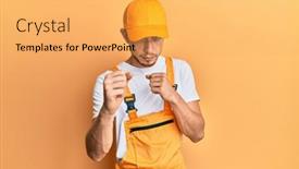  Presentation with handyman - Audience pleasing PPT theme consisting of hispanic-young-man-wearing-handyman backdrop and a yellow colored foreground