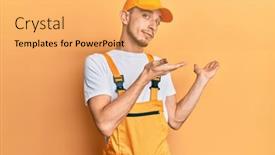  Presentation with handyman - Amazing slide deck having hispanic-young-man-wearing-handyman backdrop and a yellow colored foreground