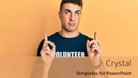  Presentation with volunteer - Presentation consisting of hispanic-young-man-wearing-volunteer background and a yellow colored foreground