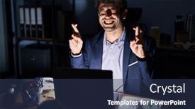  Presentation with office - Presentation design featuring hispanic-young-man-working background and a ocean colored foreground