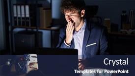  Presentation with working - Presentation theme consisting of hispanic-young-man-working background and a navy blue colored foreground