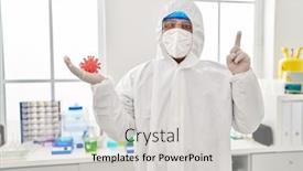  Presentation with virus - Slide set with hispanic-young-man-working background and a light gray colored foreground