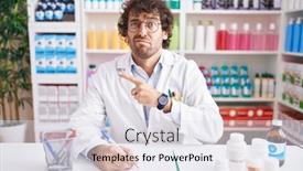  Presentation with forefinger - PPT theme consisting of hispanic-young-man-working background and a sky blue colored foreground