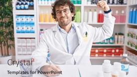  Presentation with muscle - Slides consisting of hispanic-young-man-working background and a sky blue colored foreground