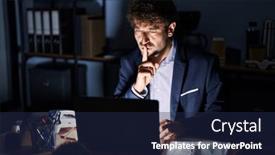  Presentation with lips - Presentation design enhanced with hispanic-young-man-working background and a navy blue colored foreground