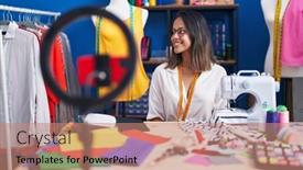  Presentation with recording - PPT layouts consisting of hispanic-young-tailor-woman-recording background and a coral colored foreground