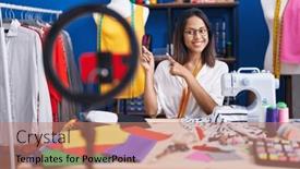  Presentation with recording - Slides consisting of hispanic-young-tailor-woman-recording background and a coral colored foreground