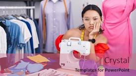  Presentation with depression - Theme having hispanic-young-woman-dressmaker-designer background and a coral colored foreground