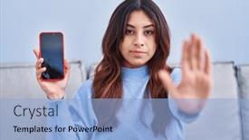  Presentation with defense - Presentation featuring hispanic-young-woman-holding-smartphone background and a light blue colored foreground