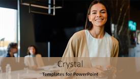  Presentation with hispanic - Presentation design with hispanic-young-woman-smiling background and a coral colored foreground