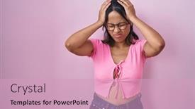  Presentation with hispanic - Slide deck with hispanic-young-woman-standing-over background and a soft green colored foreground