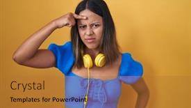  Presentation with acne woman - Slides consisting of hispanic-young-woman-standing-over background and a red colored foreground