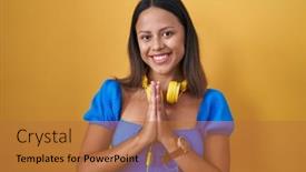  Presentation with confident young hispanic woman - Presentation consisting of hispanic-young-woman-standing-over background and a red colored foreground