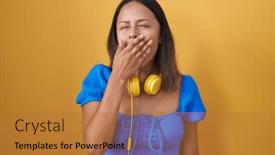  Presentation with sleepiness - Presentation having hispanic-young-woman-standing-over background and a gold colored foreground