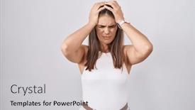  Presentation with migraine - Presentation theme with hispanic-young-woman-standing-over background and a light gray colored foreground