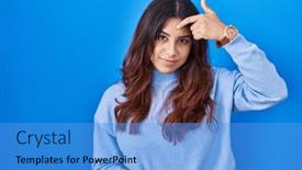  Presentation with acne - PPT theme consisting of hispanic-young-woman-standing-over background and a teal colored foreground