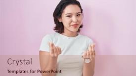  Presentation with business pink - Slide deck consisting of hispanic-young-woman-standing-over background and a coral colored foreground