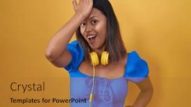  Presentation with memory - PPT layouts consisting of hispanic-young-woman-standing-over background and a gold colored foreground