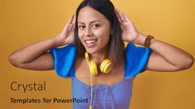  Presentation with deaf - Theme consisting of hispanic-young-woman-standing-over background and a gold colored foreground