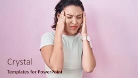  Presentation with migraine - Presentation theme enhanced with hispanic-young-woman-standing-over background and a soft green colored foreground