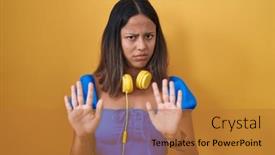  Presentation with forbidden - Theme featuring hispanic-young-woman-standing-over background and a gold colored foreground