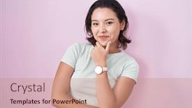  Presentation with confident young hispanic woman - PPT layouts featuring hispanic-young-woman-standing-over background and a coral colored foreground