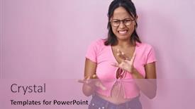  Presentation with pink - Theme enhanced with hispanic-young-woman-standing-over and a coral colored foreground