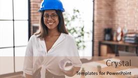  Presentation with confident young hispanic woman - Presentation theme with hispanic-young-woman-wearing-architect and a coral colored foreground