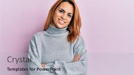  Presentation with hispanic - Cool new PPT theme with hispanic-young-woman-wearing-casual backdrop and a light gray colored foreground