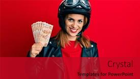  Presentation with motorcycle - Theme having hispanic-young-woman-wearing-motorcycle background and a crimson colored foreground